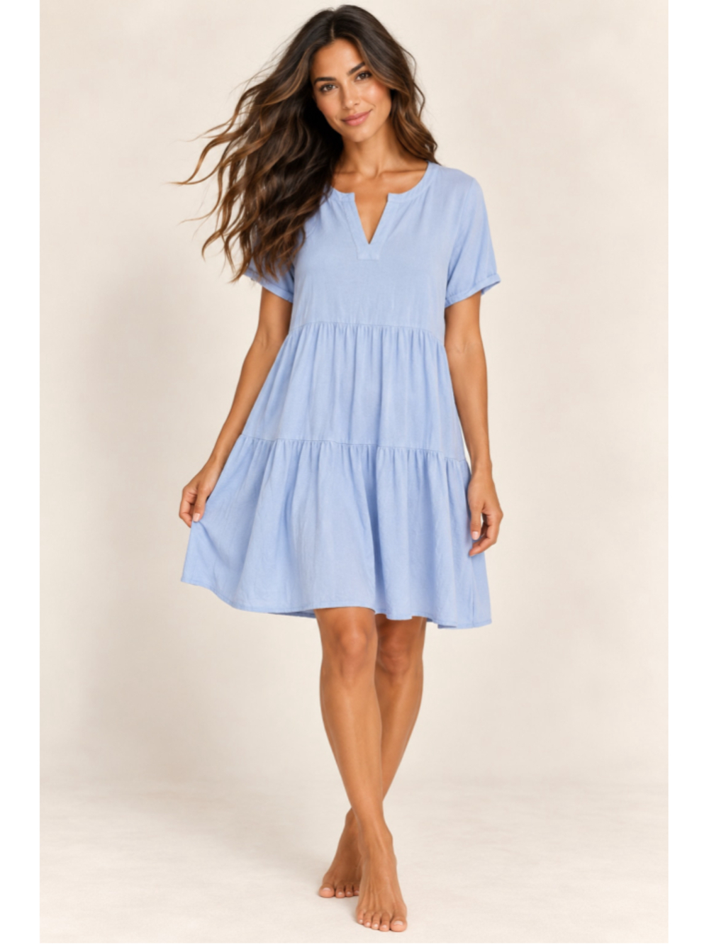 ABLE Blue Supima Cotton Babydoll Dress Coastal Cottagecore Quiet Luxury XS